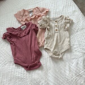 Nicole Miller Ruffle Bodysuits - Beige and Blush